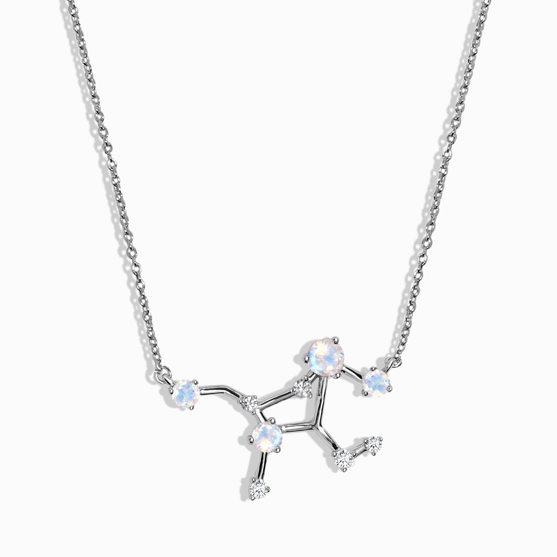 Fine Moonstone Lab Diamond Necklace - Virgo Zodiac Constellation - sterling silver