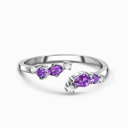 Adjustable Amethyst Ring Flourish - silver