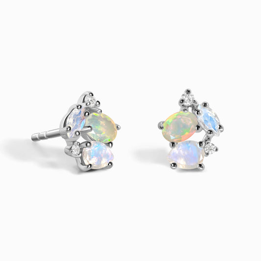 Fine Opal Moonstone Lab Diamond Earrings - Orion - SIL