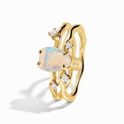 Opal Ring - Flow, solid yellow gold detail