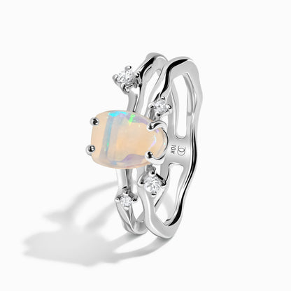 Opal Ring - Flow, solid white gold detail