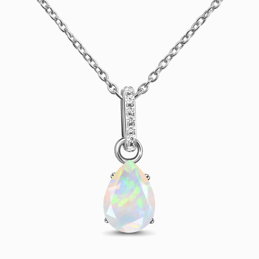 Fine Opal Lab Diamond Necklace Sway - silver studio