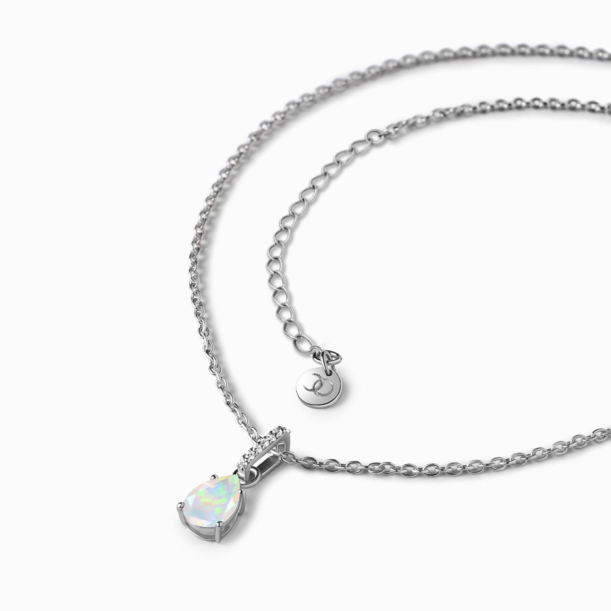 Fine Opal Lab Diamond Necklace Sway - silver detail