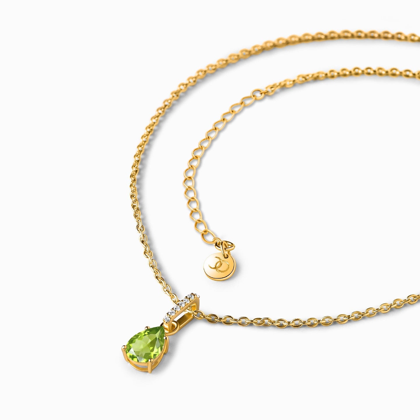 Peridot Necklace Sway - yellow gold angle