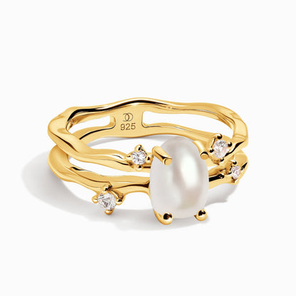Pearl Ring Flow - yellow gold