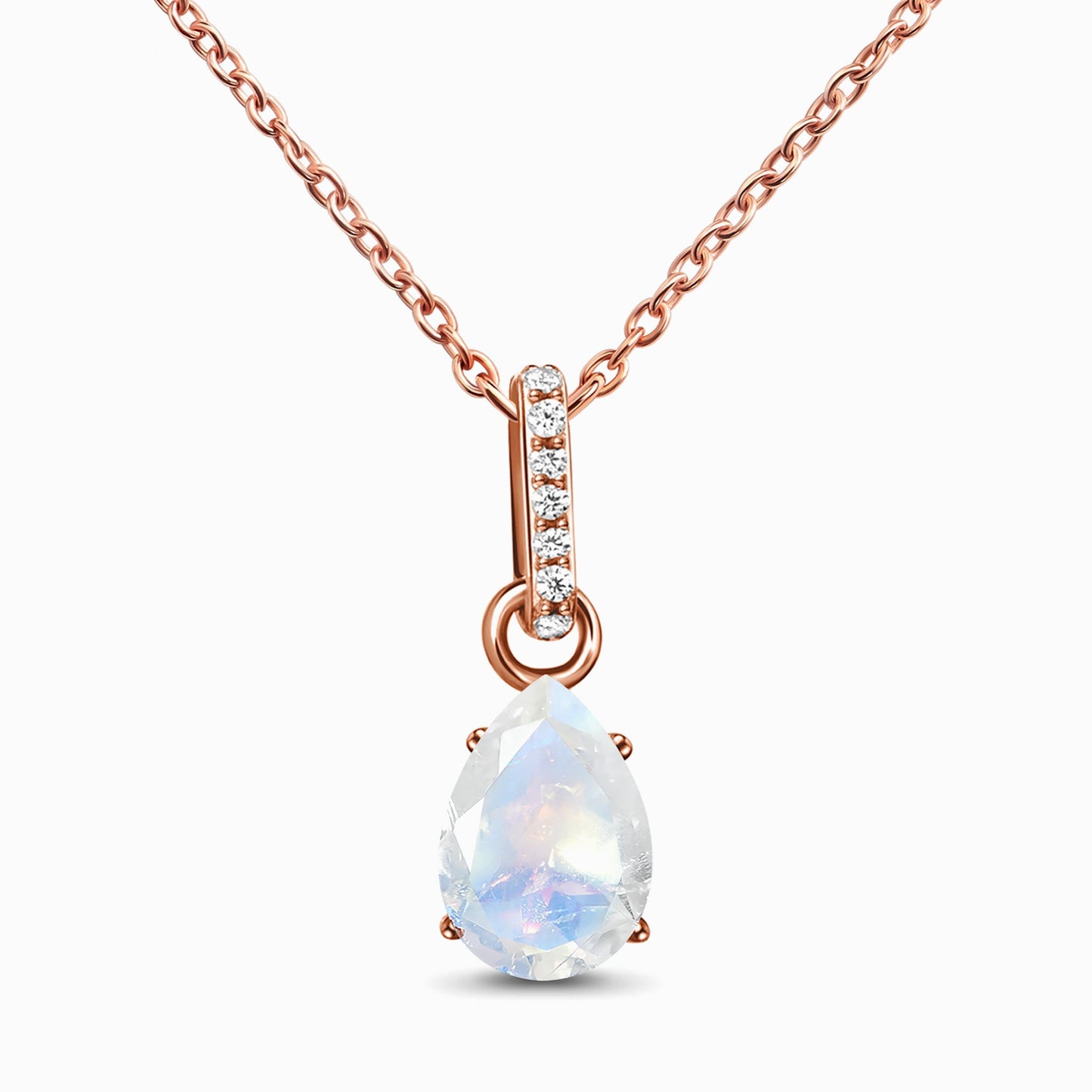 Fine Moonstone Lab Diamond Necklace Sway - June Birthstone - RG
