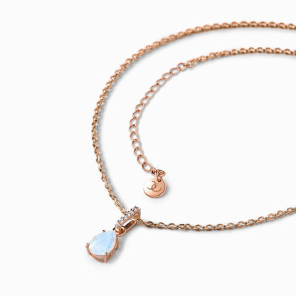 Fine Moonstone Lab Diamond Necklace Sway - June Birthstone - detail RG