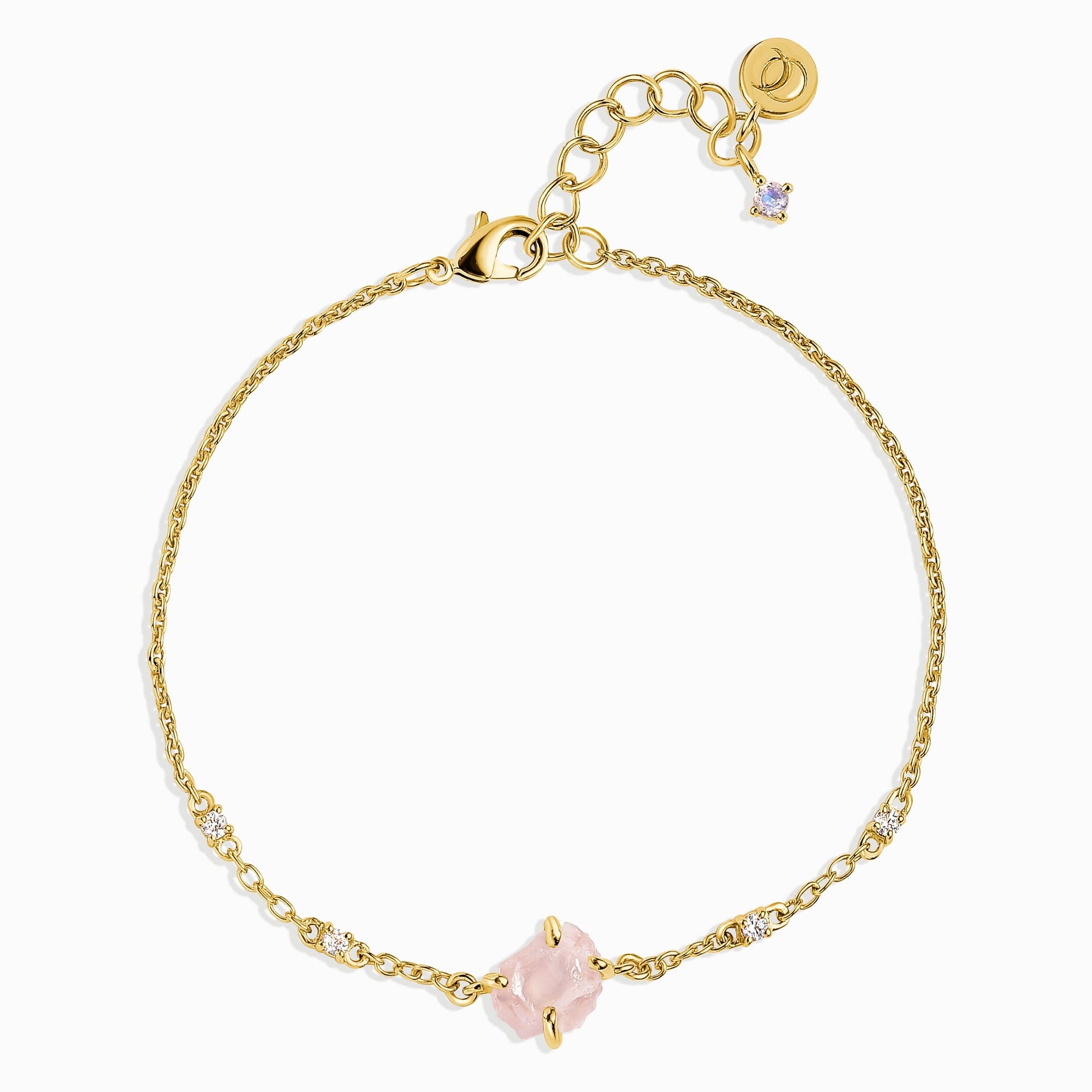 Raw Crystal Bracelet - Rose Quartz Self-Love, yellow gold