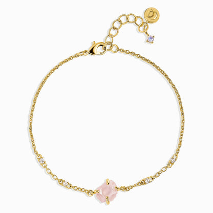 Raw Crystal Bracelet - Rose Quartz Self-Love, yellow gold