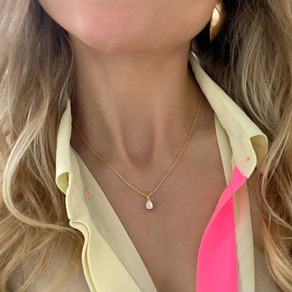 Rose Quartz Necklace - Worthiness, yellow gold detail