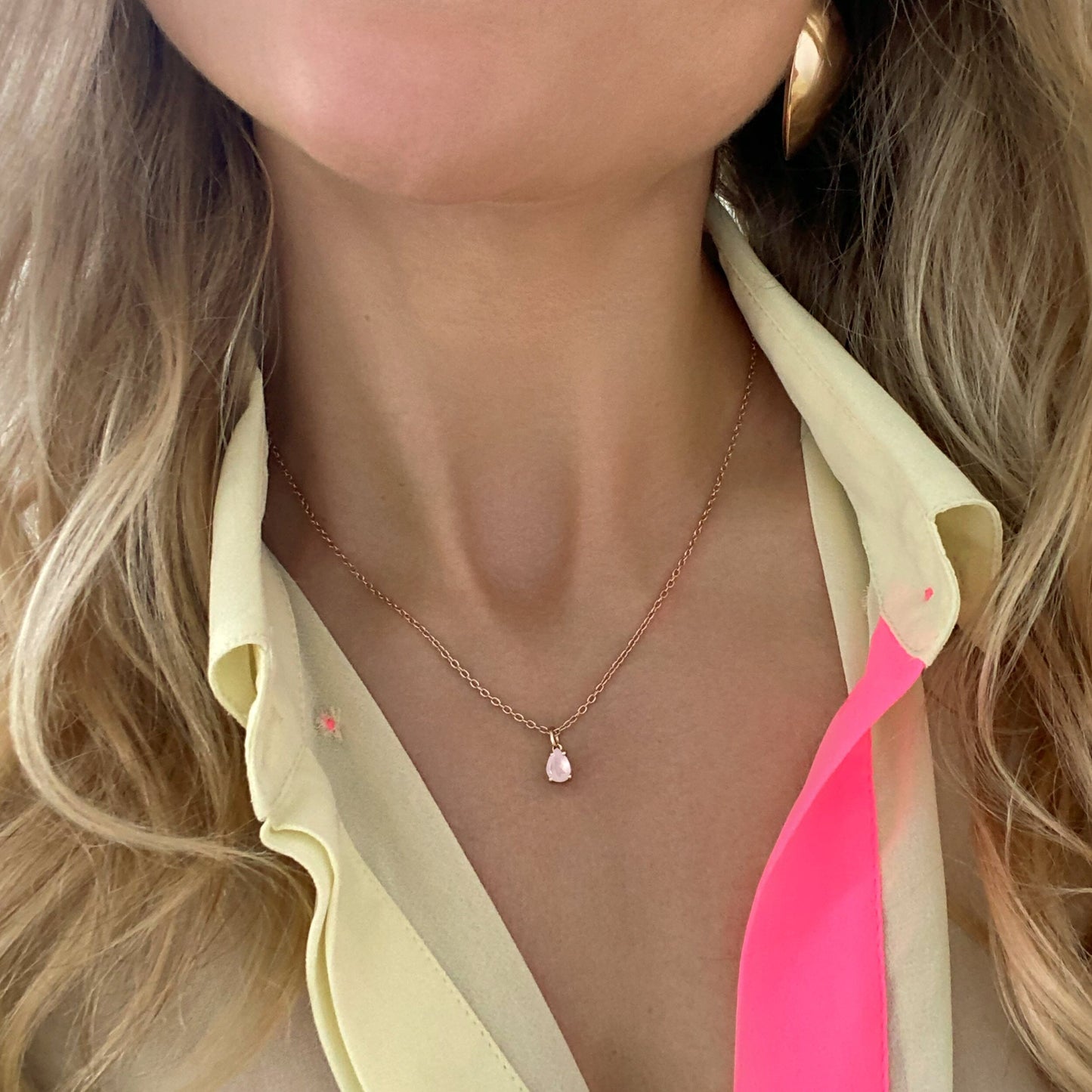 Rose Quartz Necklace - Worthiness, rose gold detail