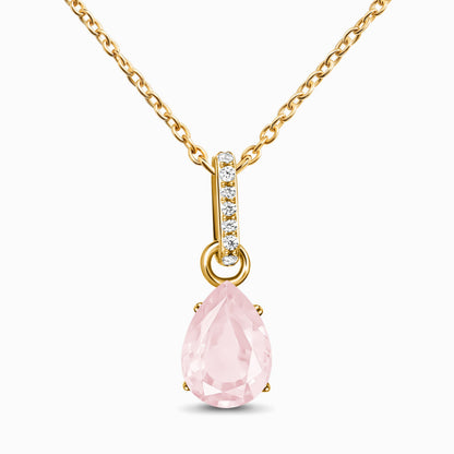 Fine Rose Quartz Lab Diamond Necklace - Sway - yellow gold