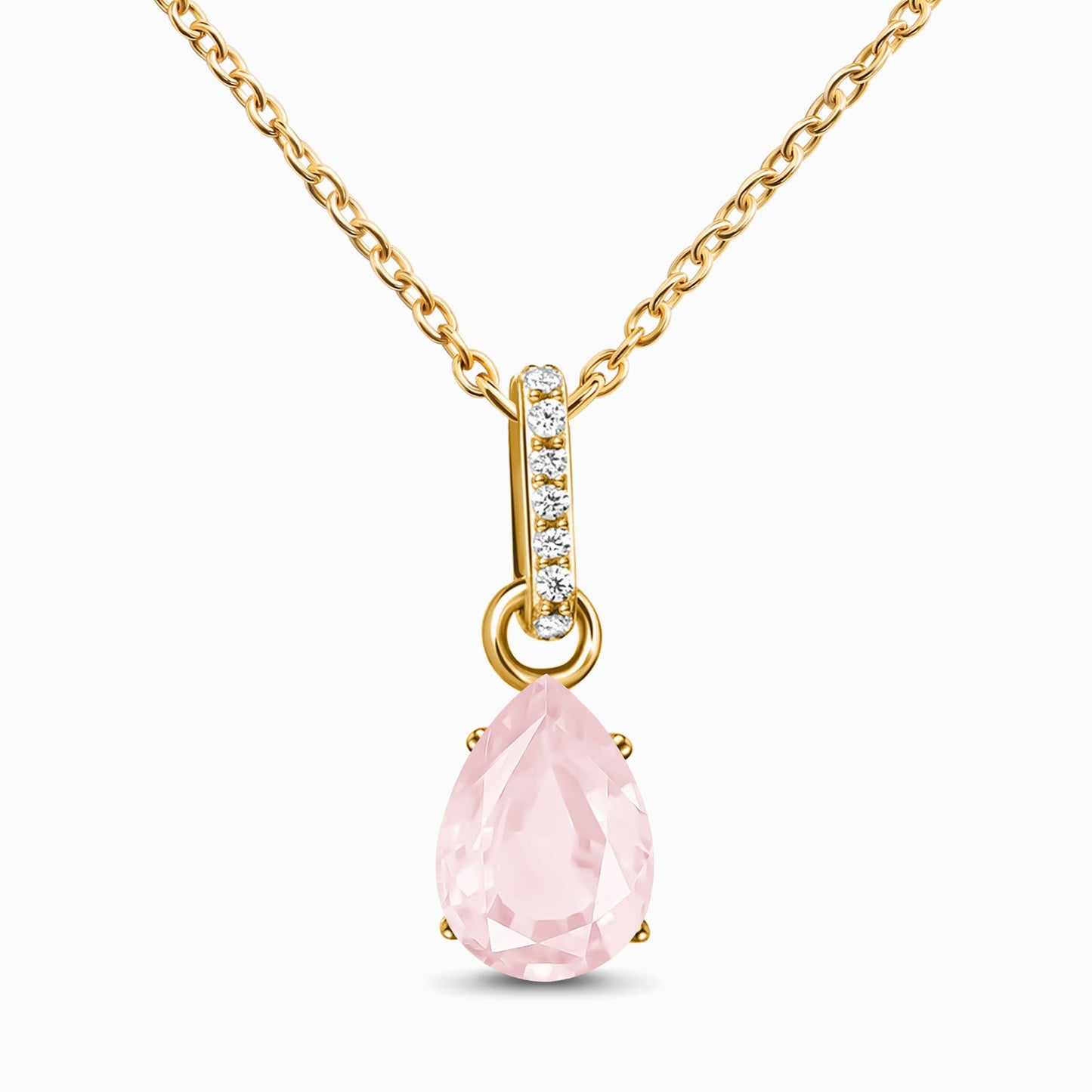 Rose Quartz Necklace - Sway - yellow gold