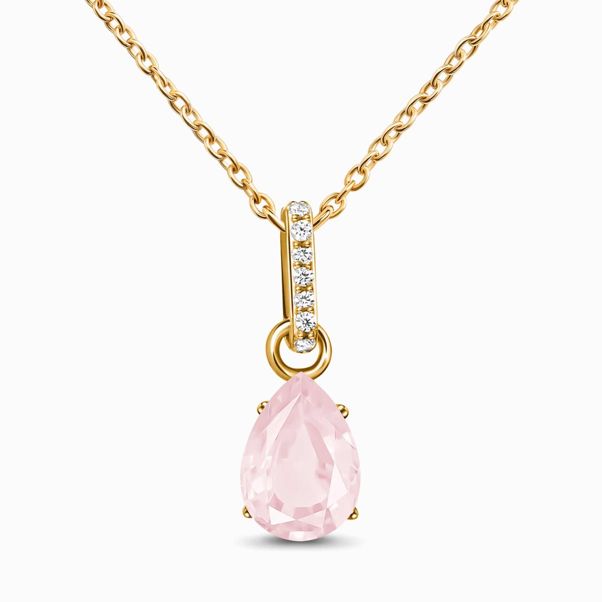 Rose Quartz Necklace - Sway - yellow gold