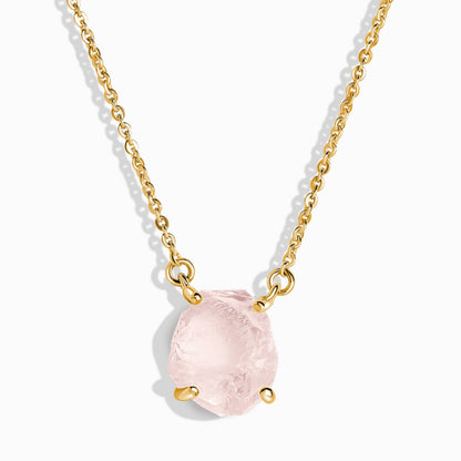 Raw Crystal Necklace - Rose Quartz 'Self-Love' - yellow gold