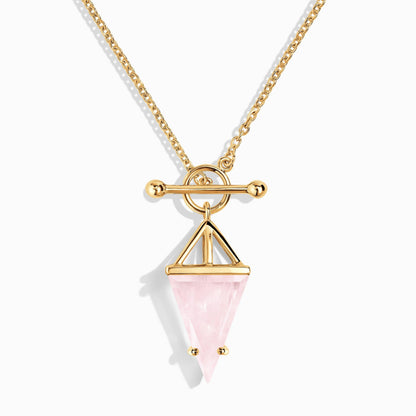 Rose Quartz Necklace - Heroine, yellow gold