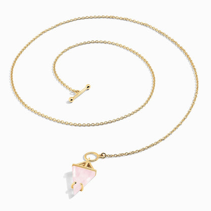Rose Quartz Necklace - Heroine, yellow gold detail 2