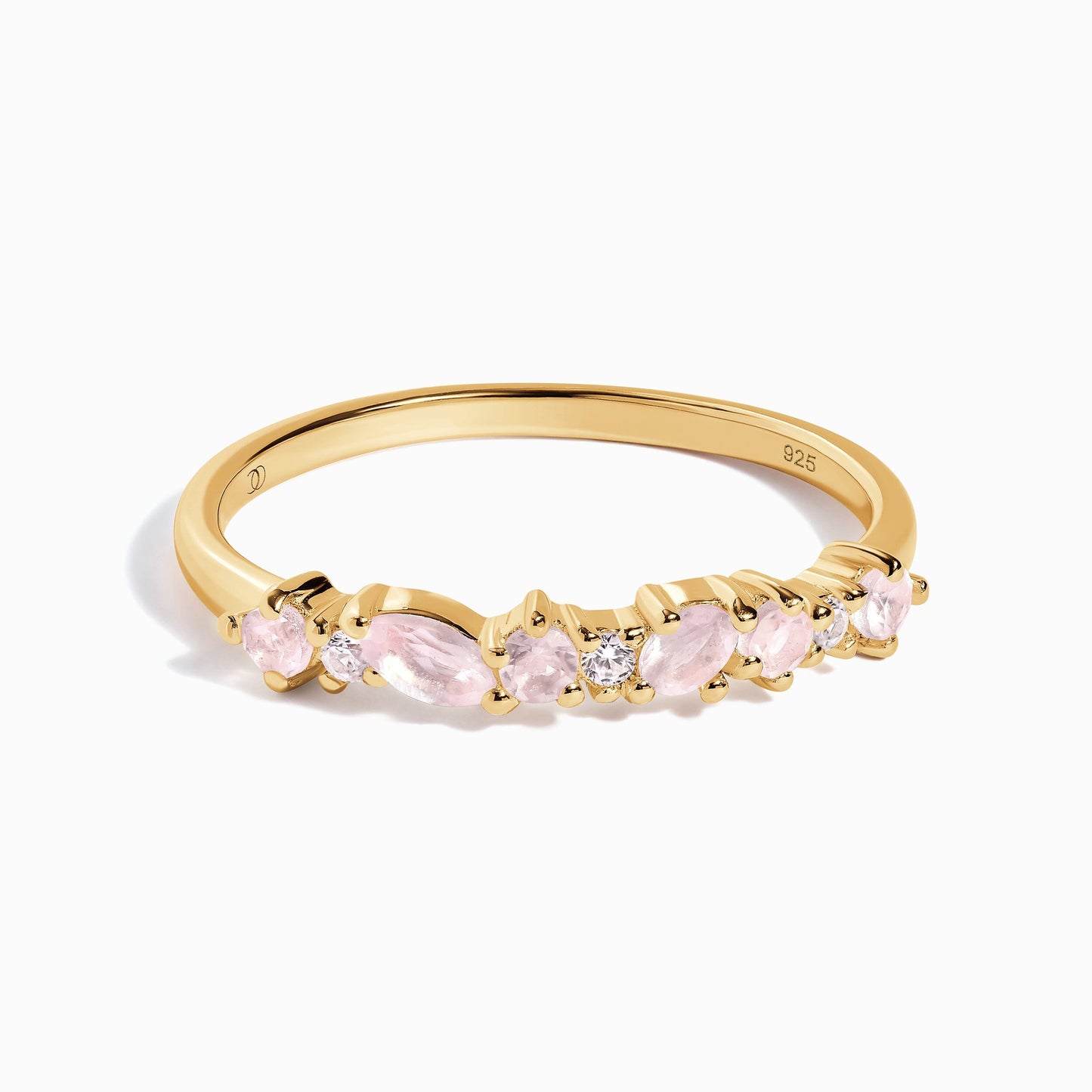 Rose Quartz White Zircon Ring - Grace, yellow gold
