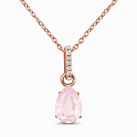 Fine Rose Quartz Lab Diamond Necklace - Sway - rose gold