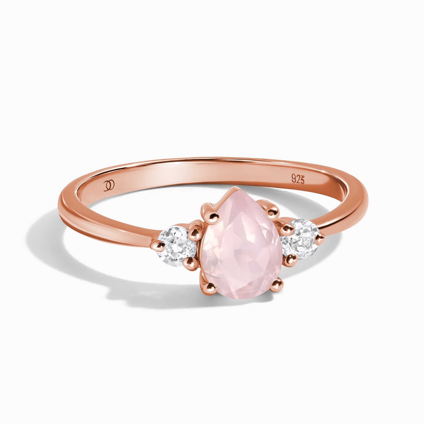 Fine Rose Quartz Lab Diamond Ring - Lania - rose gold