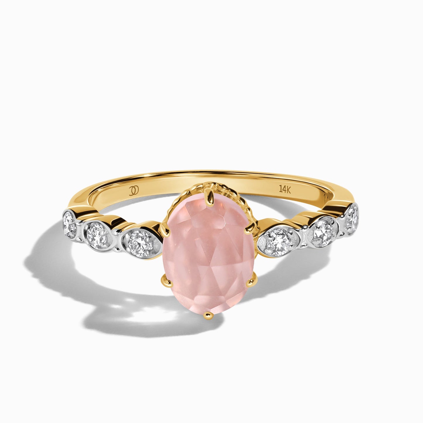 Rose Quartz Lab Diamond Ring - Mirth - yellow gold