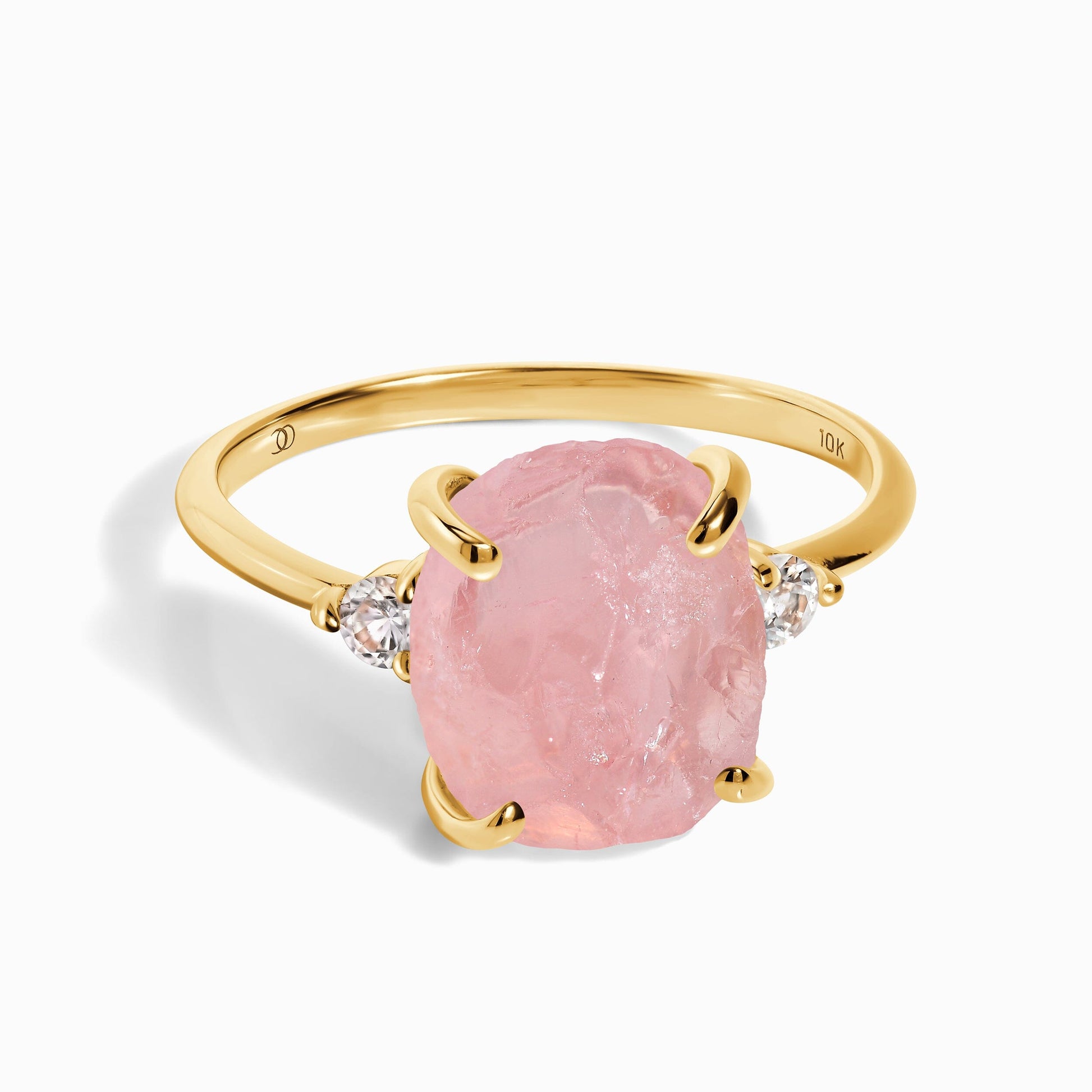Rose Quartz Lab Diamond Ring - Raw Allure - yellow gold
