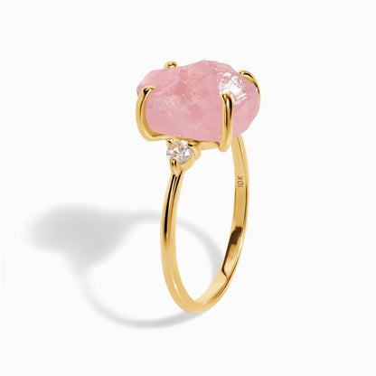 Rose Quartz Lab Diamond Ring - Raw Allure - yellow gold side