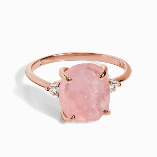 Rose Quartz Lab Diamond Ring - Raw Allure - rose gold
