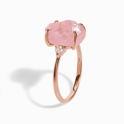 Rose Quartz Lab Diamond Ring - Raw Allure - rose gold side