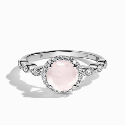Rose Quartz Diamond Ring - Soulmate - white gold