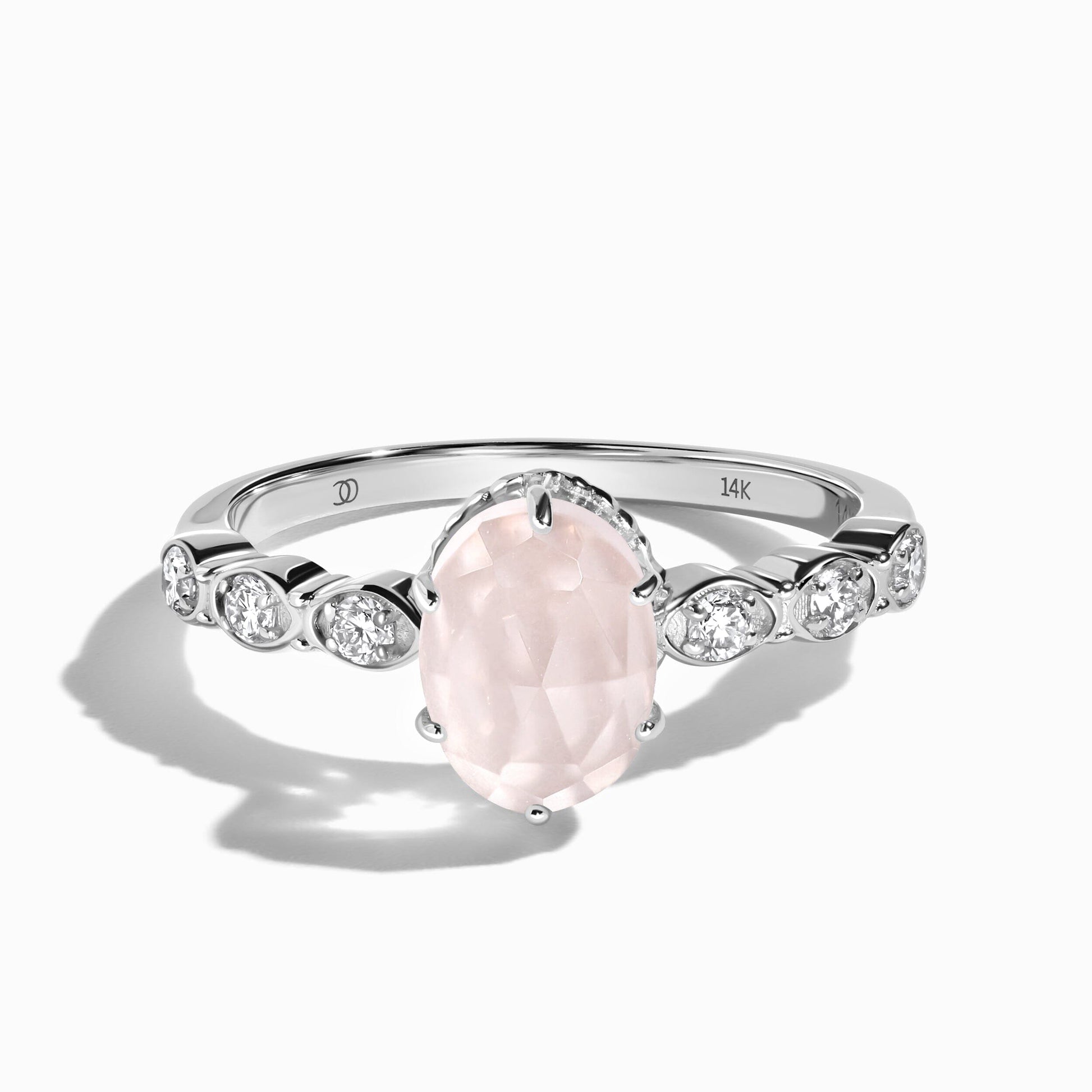 Rose Quartz Lab Diamond Ring - Mirth - white gold