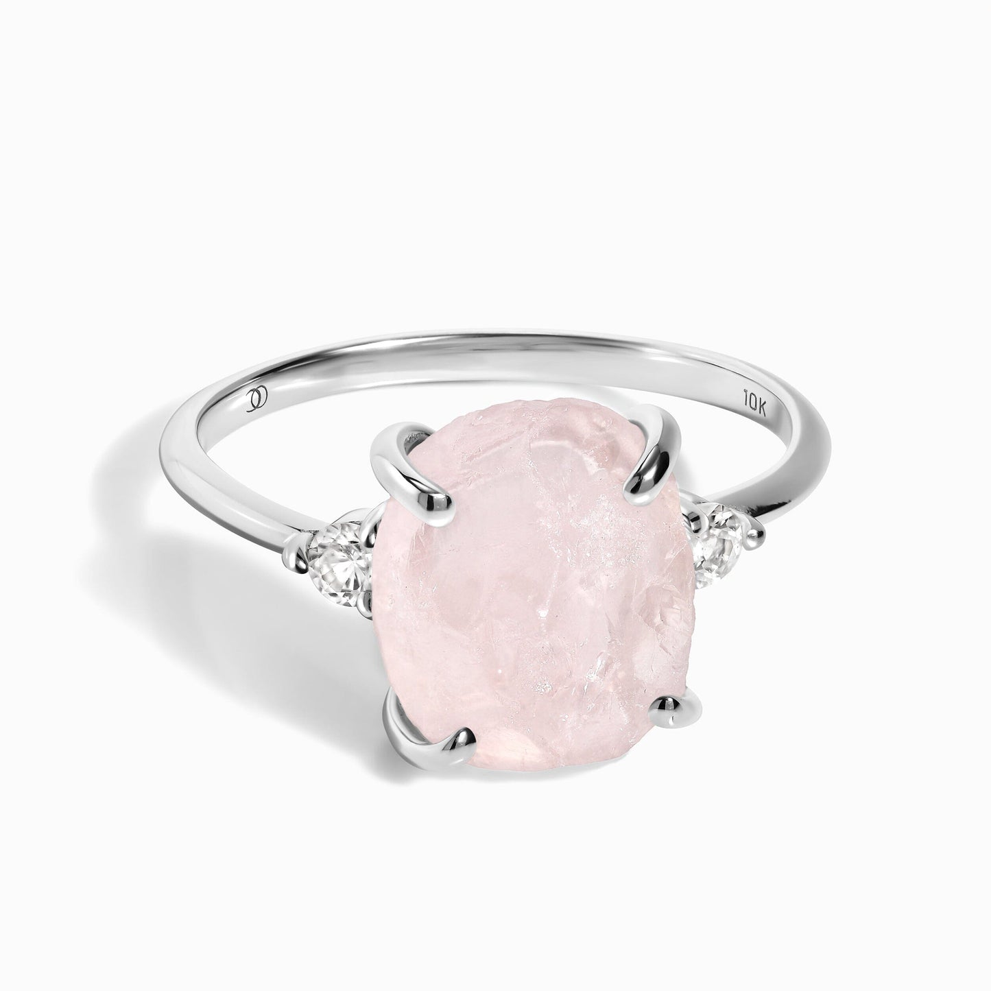 Rose Quartz Lab Diamond Ring - Raw Allure - white gold