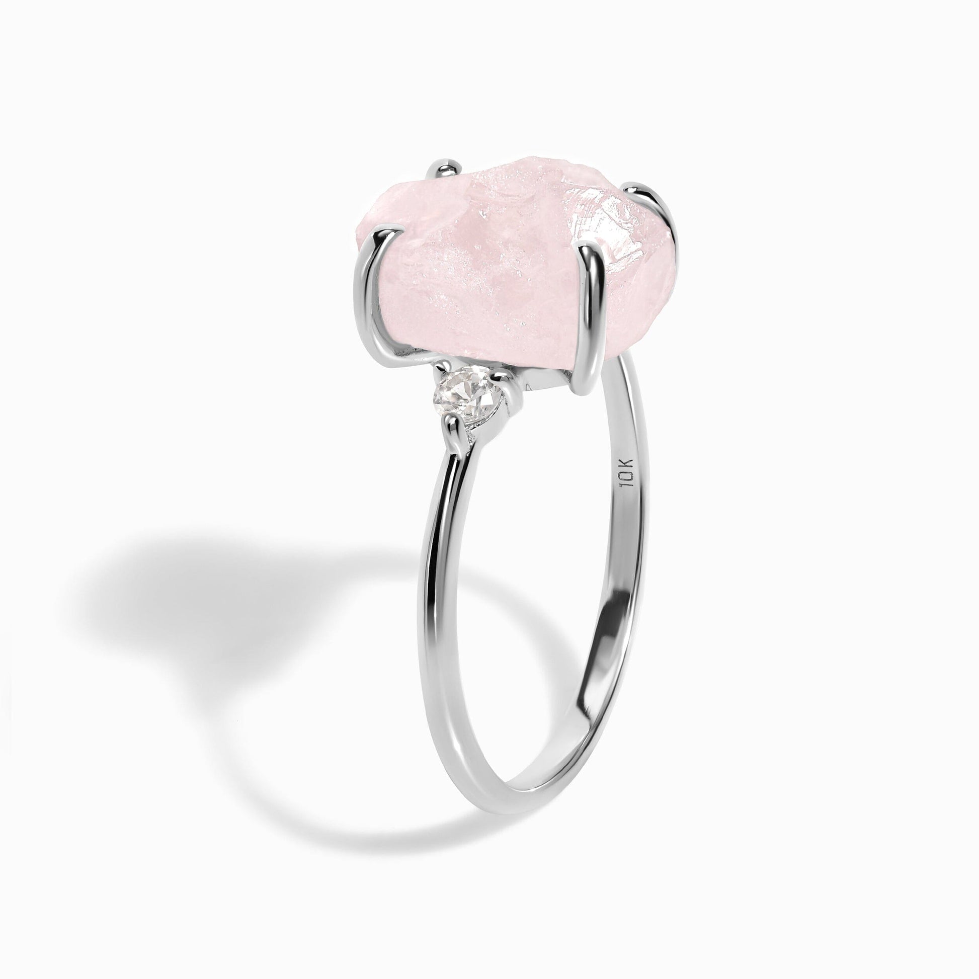 Rose Quartz Lab Diamond Ring - Raw Allure - white gold side