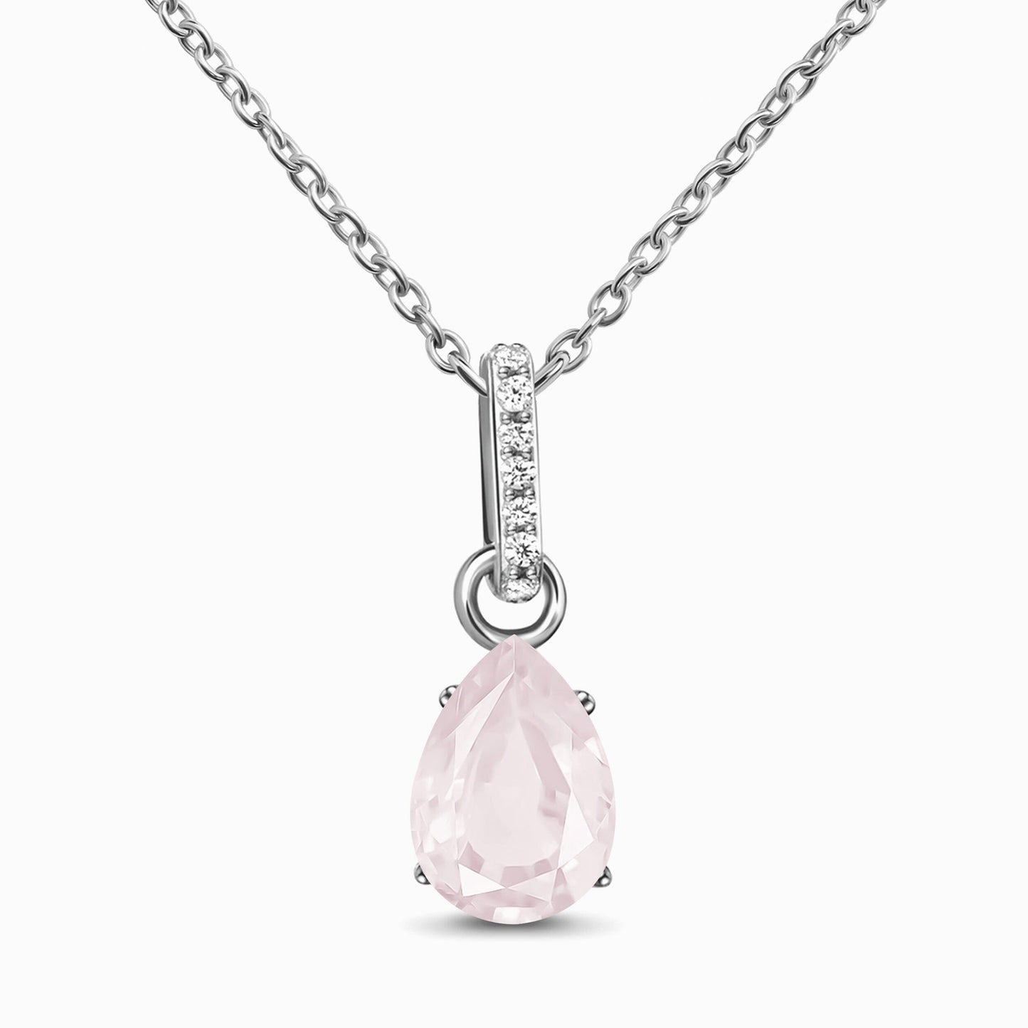 Fine Rose Quartz Lab Diamond Necklace - Sway - silver