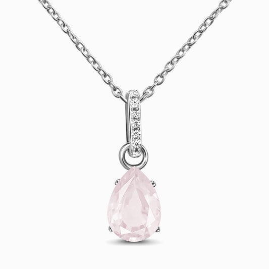 Fine Rose Quartz Lab Diamond Necklace - Sway - silver