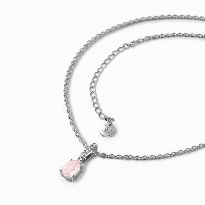 Fine Rose Quartz Lab Diamond Necklace - Sway - silver detail