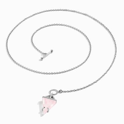 Rose Quartz Necklace - Heroine, silver angle