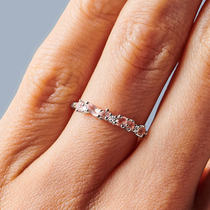 Rose Quartz White Zircon Ring - Grace, silver studio