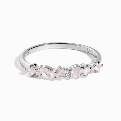 Rose Quartz White Zircon Ring - Grace, silver