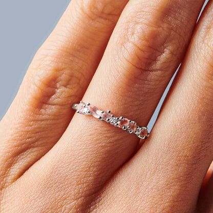 Rose Quartz White Zircon Ring - Grace, silver angle
