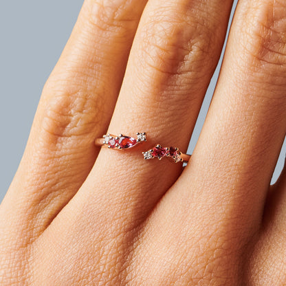 Adjustable Ruby Ring Flourish - rose gold worn