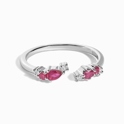 Adjustable Ruby Ring Flourish - silver
