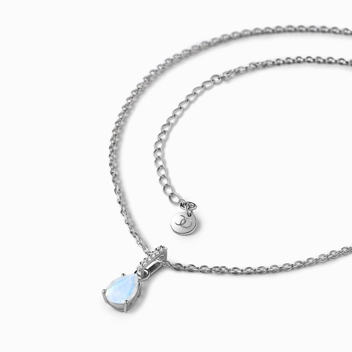Fine Moonstone Lab Diamond Necklace Sway - June Birthstone - detail SIL