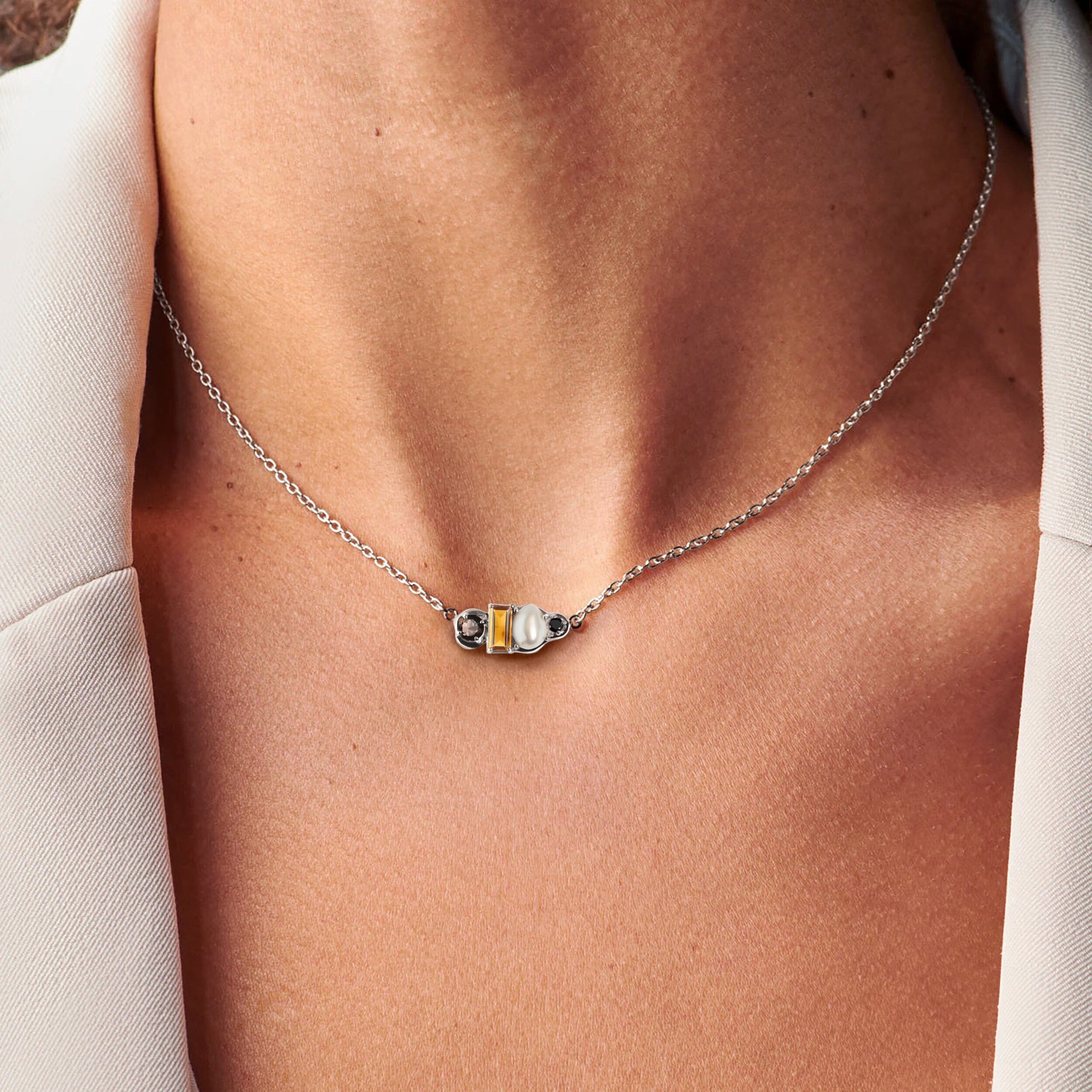 Madeira Citrine Pearl Necklace Treasure - silver detail