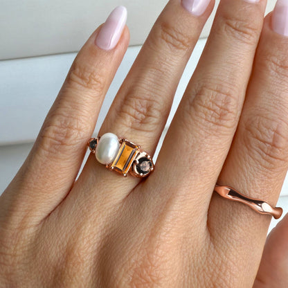 Citrine Pearl Treasure Magma Ring - rose gold model