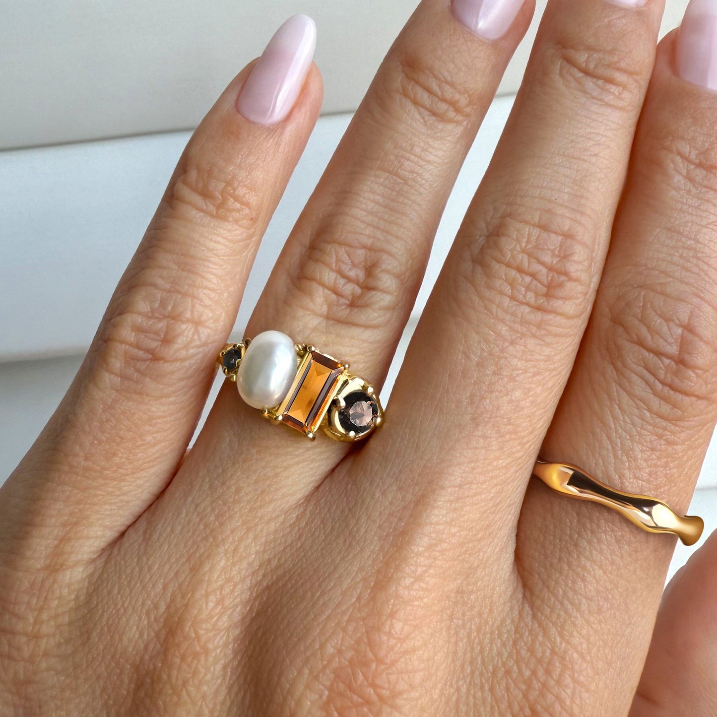 Citrine Pearl Treasure Magma Ring - yellow gold model