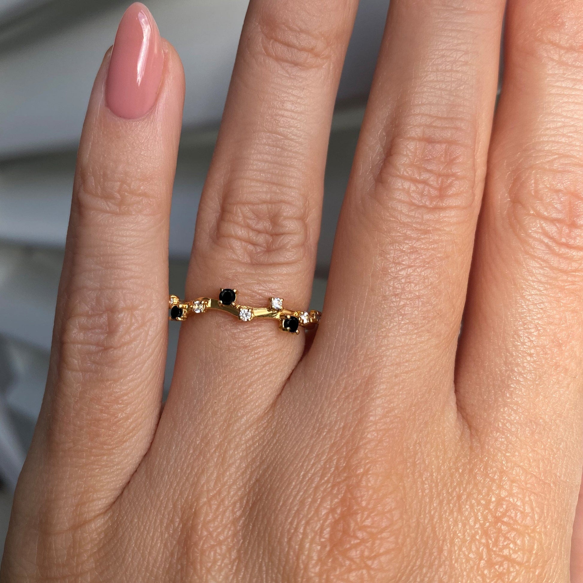 Fine Black Onyx Lab Diamond Ring - Stardust Band