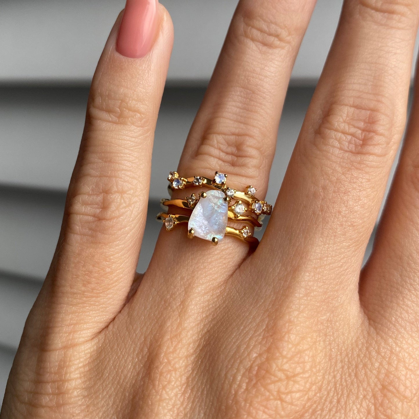 Moonstone Flow & Stardust Rings - lifestyle YG