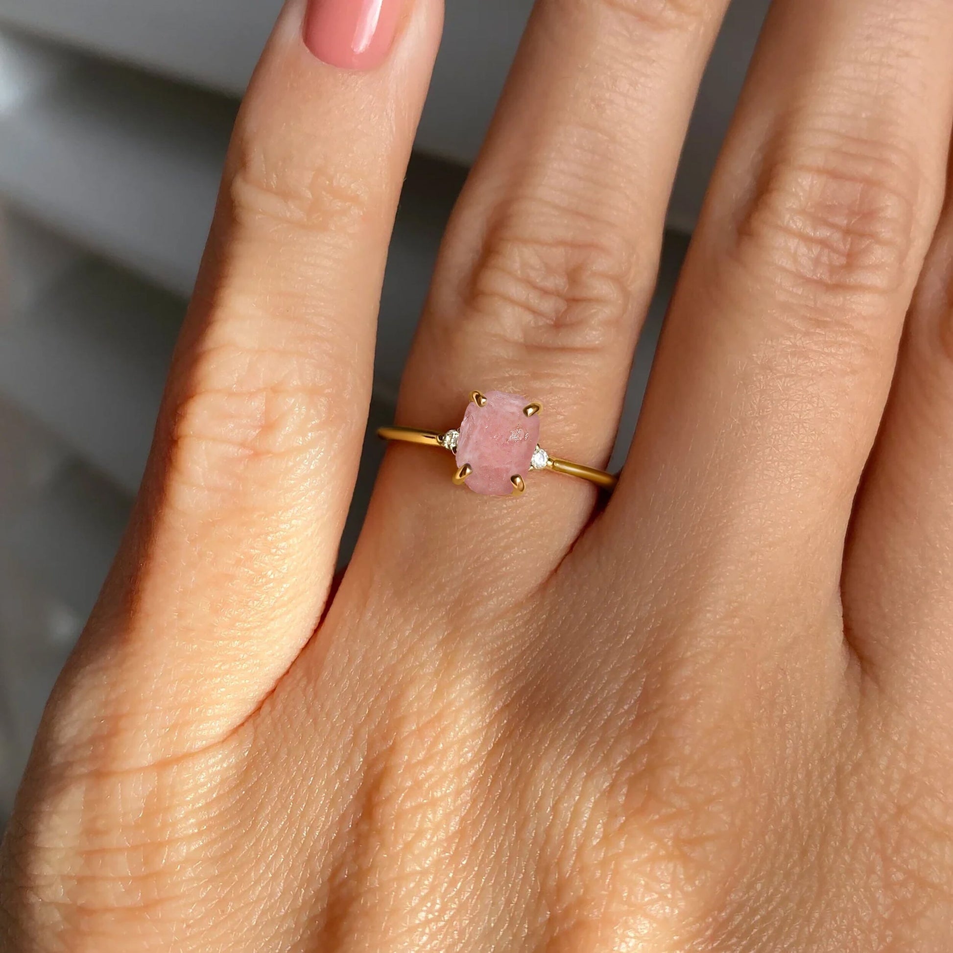 Fine Rose Quartz Lab Diamond Ring - Petite Allure - lifestyle