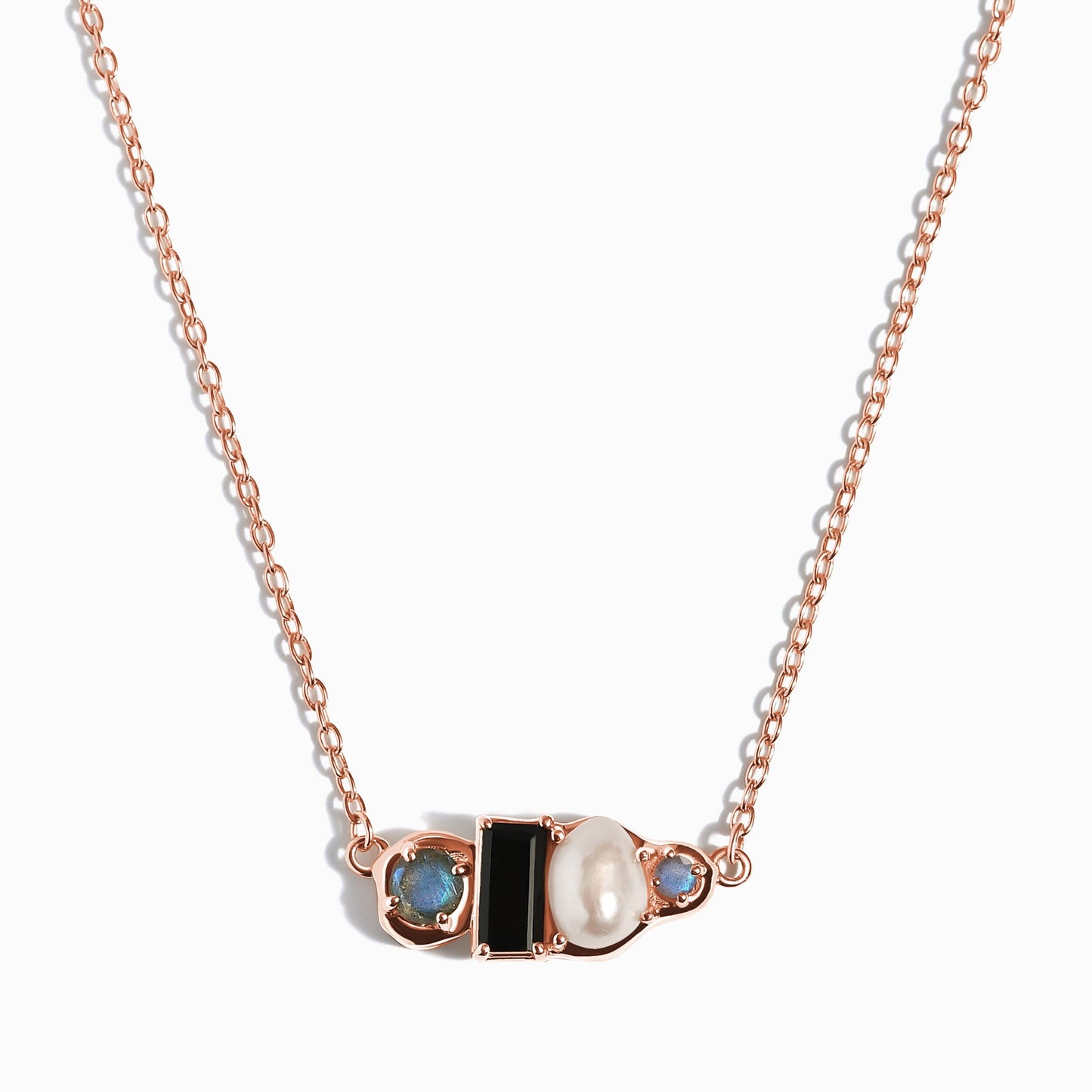 Black Obsidian Pearl Necklace - Treasure - rose gold